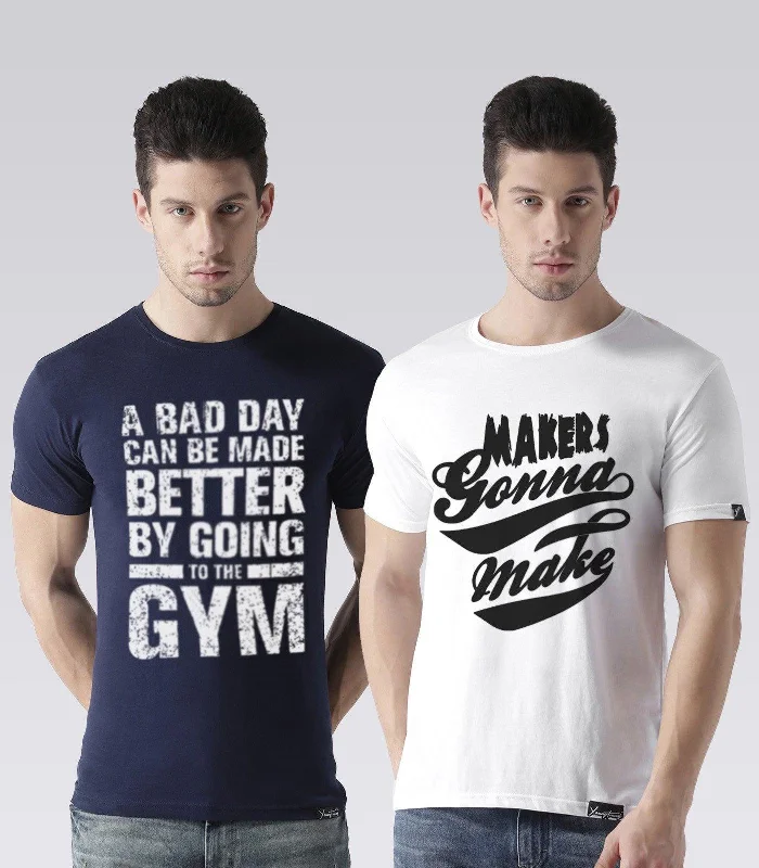 Young Trendz Mens Combo Gym Navy Color and Maker White Color Half Sleeve Printed T-Shirts