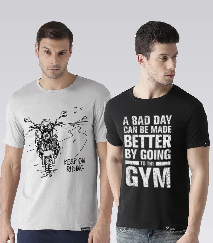 Young Trendz Mens Combo Keeponride Grey Color and Gym Black Color Half Sleeve Printed T-Shirts