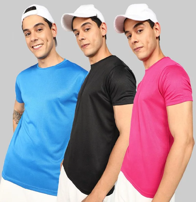 Mens Dry-Fit Sports Combo T.shirt (Blue,Black,Pink)