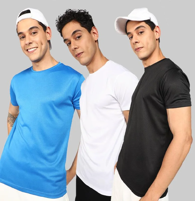 Mens Dry-Fit Sports Combo T.shirt (Blue,Black,White)