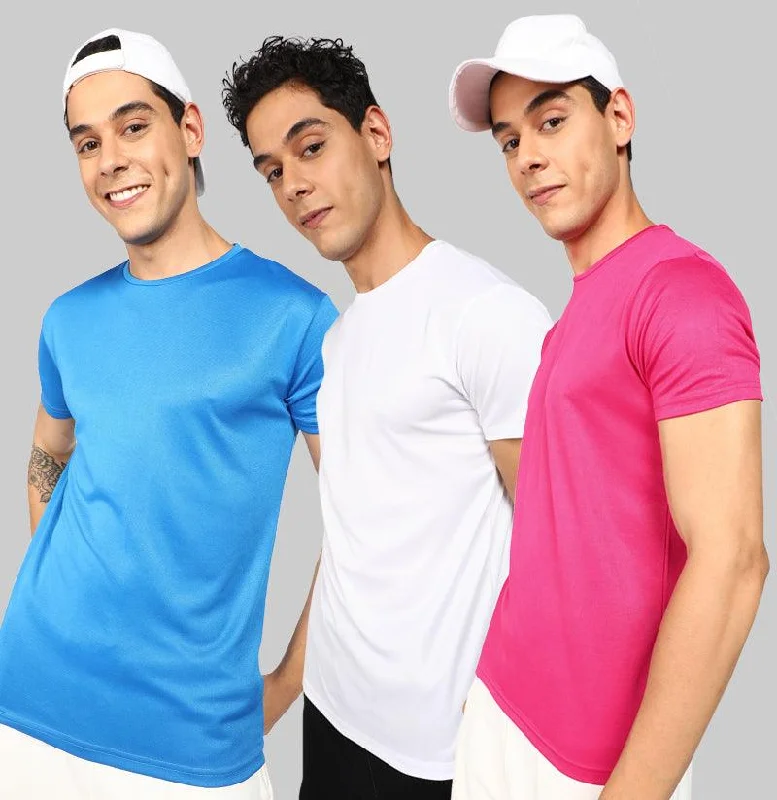 Mens Dry-Fit Sports Combo T.shirt (Blue,White,Pink)