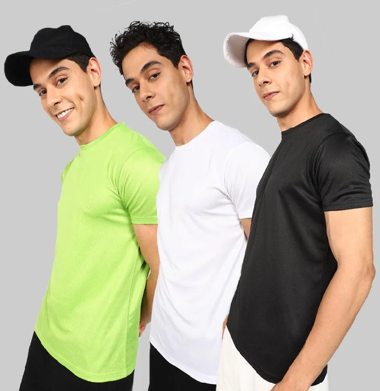 Mens Dry-Fit Sports Combo T.shirt (Green,Black,White)