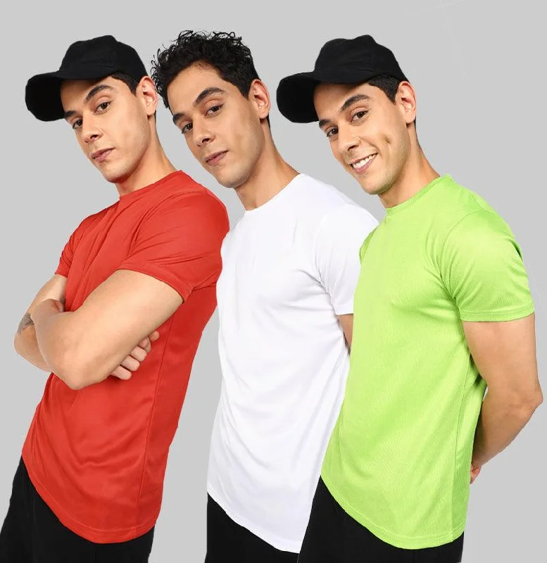 Mens Dry-Fit Sports Combo T.shirt (Green,White,Red)