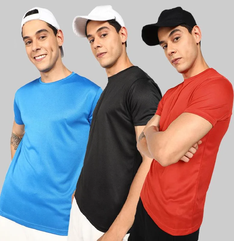 Mens Dry-Fit Sports Combo T.shirt (Blue,Black,Red)