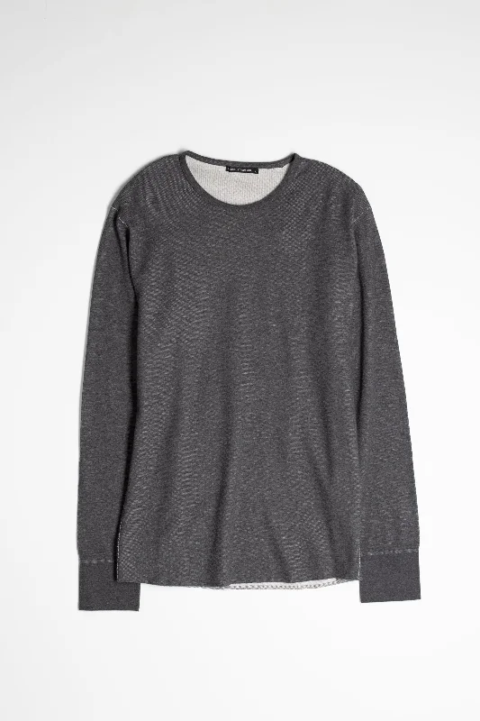 NS2153-5 Mesh Thermal Long Sleeve Crew in Melange Charcoal