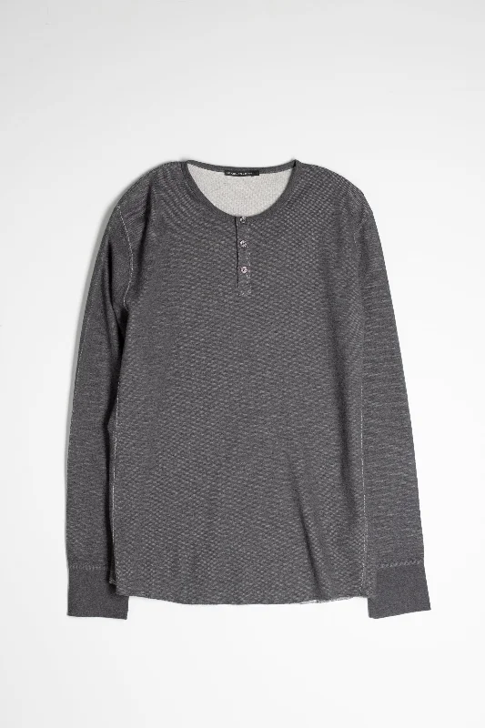 NS2154-5 Mesh Thermal Long Sleeve Henley in Melange Charcoal