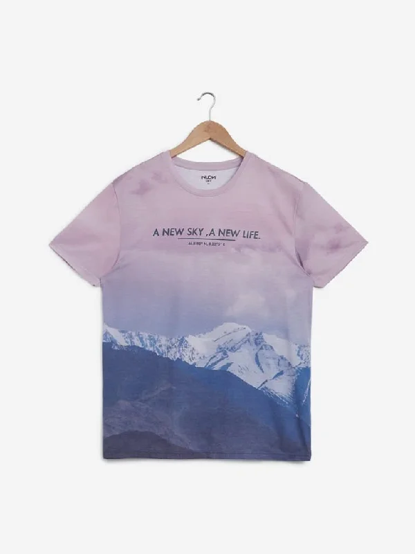 Nuon Blush Pink Mountain-scape Slim Fit T-Shirt