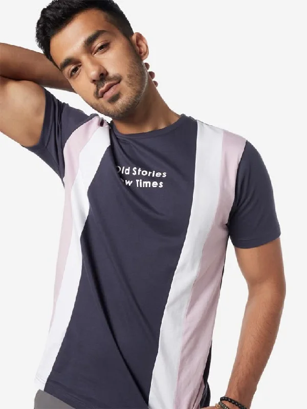 Nuon Navy Slim-Fit Colour-Block T-Shirt