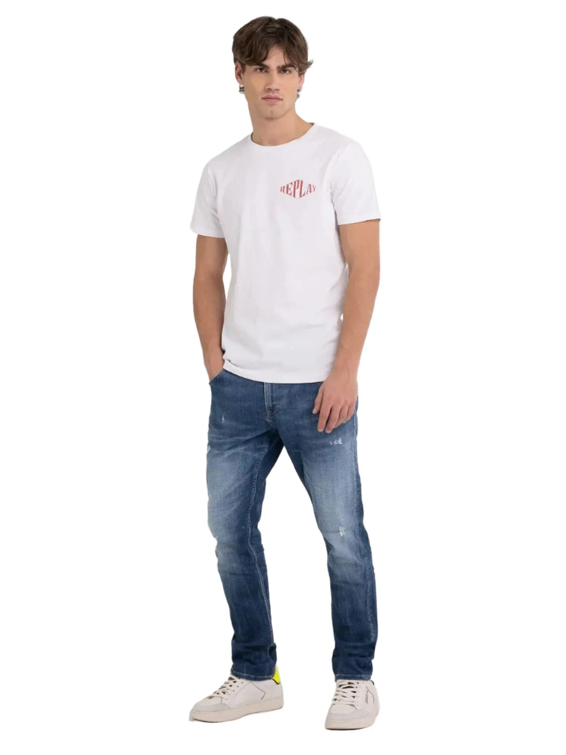 ID70016-Replay White Logo T-Shirt