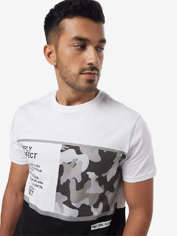 Studiofit White Slim-Fit Camouflage T-Shirt