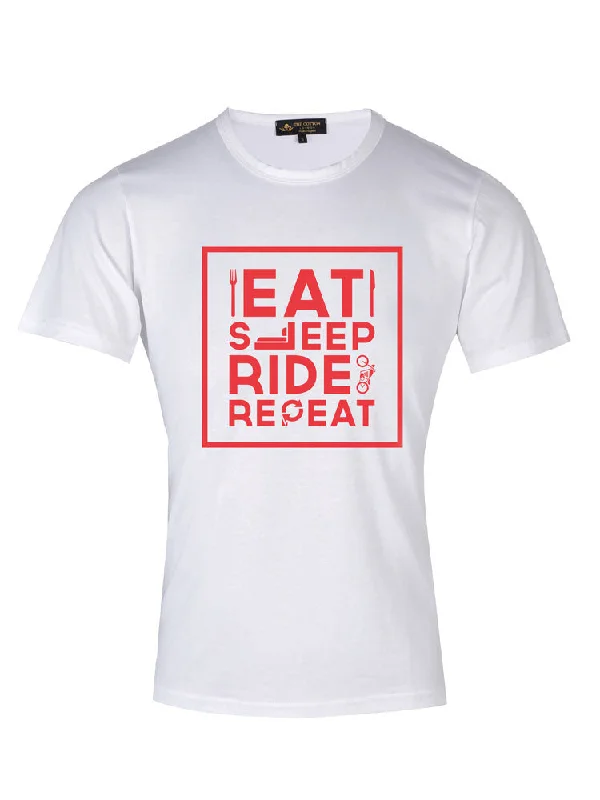 TCL Eat Sleep Ride Repeat Slogan White T-shirt