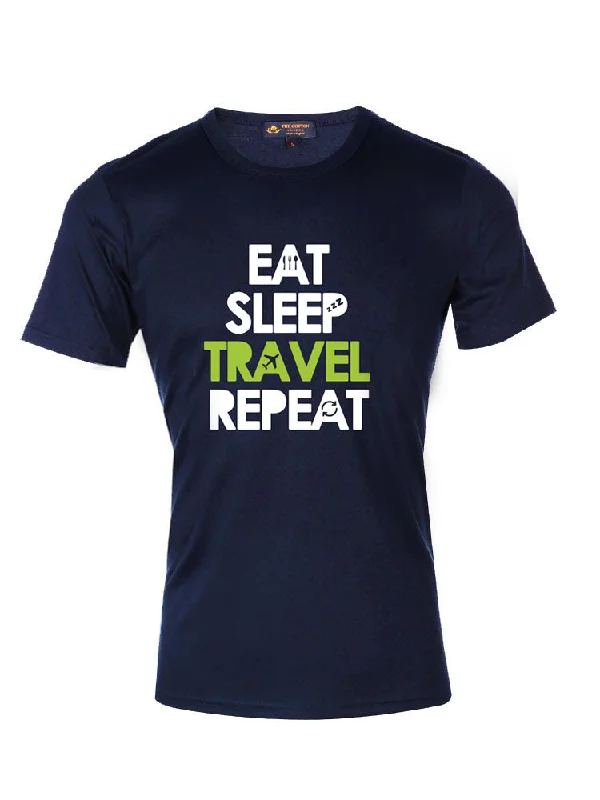 TCL Eat Sleep Travel Repeat Slogan Navy T-shirt