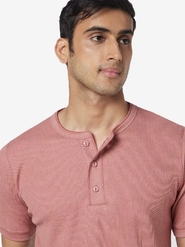 WES Casuals Dusty Pink Slim-Fit Knit T-Shirt