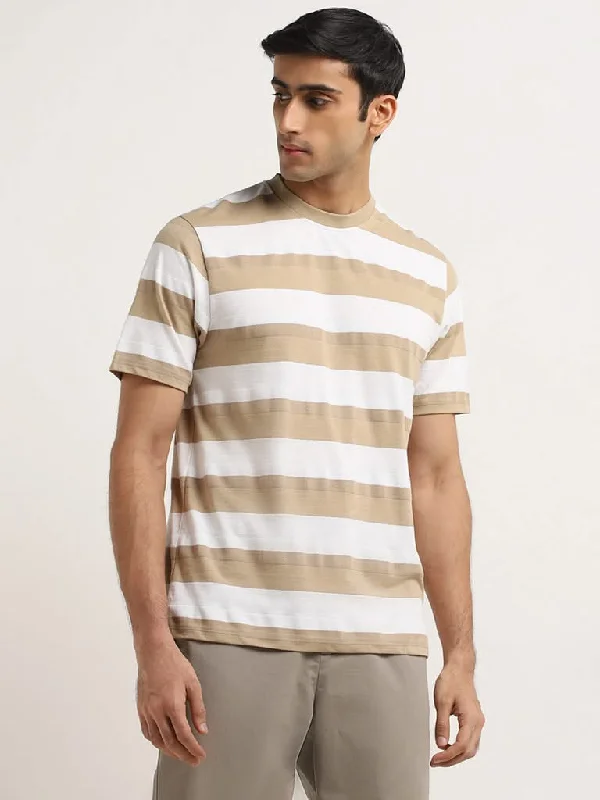 WES Lounge Beige Striped Relaxed-Fit T-Shirt