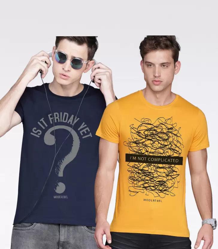 Young Trendz Mens Printed round neck Halfsleeve Tshirt (DARKBLUE& MUSTARD)