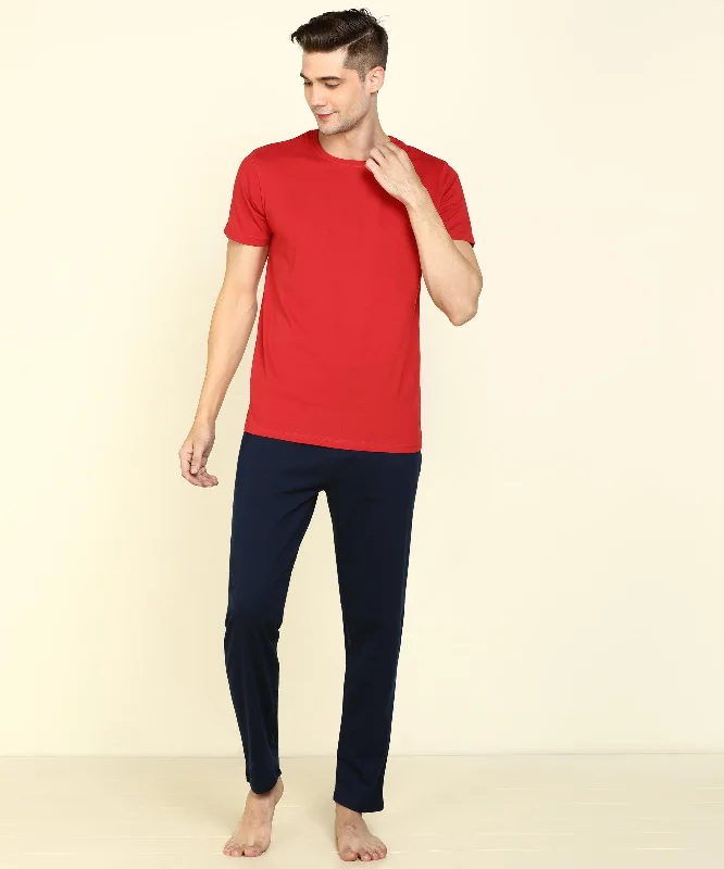 Mens Tee & Pyjama - Red&Navy Co-ord Set